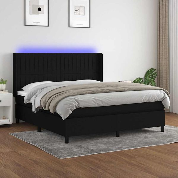 vidaXL Posteľ boxsping s matracom a LED čierna 160x200 cm látka