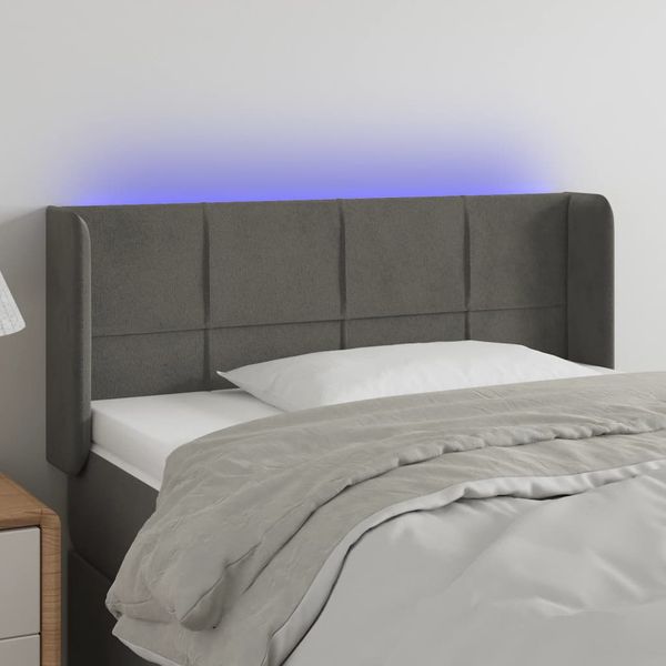 vidaXL Čelo postele s LED tmavosivé 93x16x78/88 cm zamat