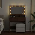 vidaXL Toaletný stolík s LED hnedý dub 80x41x134,5 cm