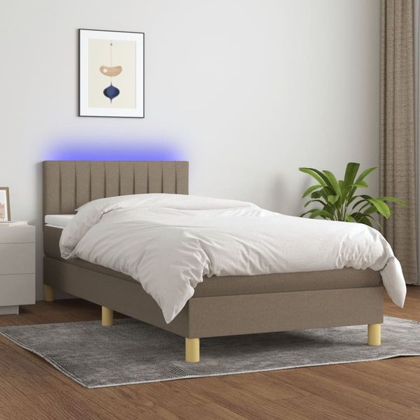 vidaXL Posteľ boxsping s matracom a LED sivohnedá 90x190 cm látka