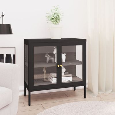 vidaXL Komoda čierna 70x35x70 cm oceľ a sklo