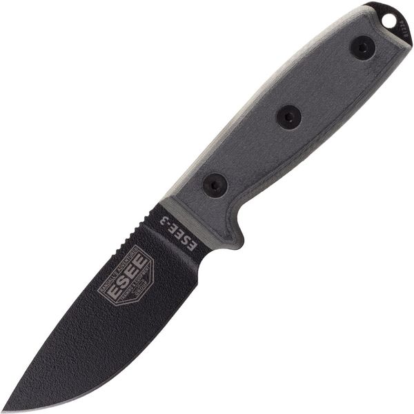 ESEE-3PM Model 3 všestranný nôž 9,8 cm, čierna, šedá, Micarta, hnedé Coyote Kydex puzdro