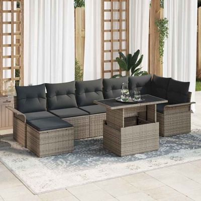 vidaXL Súprava záhradných pohoviek s vankúšom 8 pcs Sivá Poly ratan