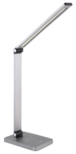 Platinet PDL888S stolná LED lampa 10W stmievateľná, bezdrôtové nabíjanie, USB port, strieborná
