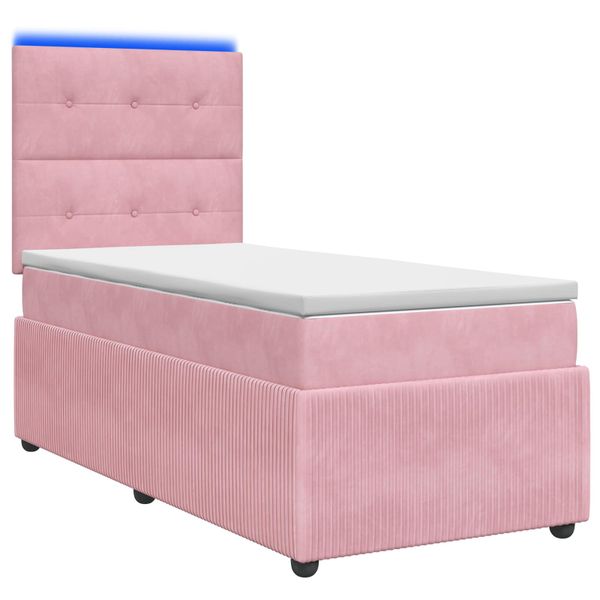 vidaXL LED boxspring posteľ s matracom Ružová 90 x 200 cm Zamat