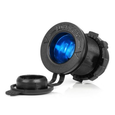 Zásuvka do zapaľovača auta s MODRÝM LED podsvietením 12/24V vodotesná AMiO-04220