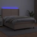 vidaXL Boxspring posteľ matrac a LED kapučínová 140x200 cm umelá koža