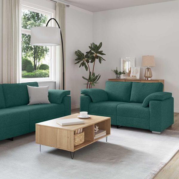 vidaXL Pohovka 3 pcs Tmavozelená 219 x 80 x 82 cm Ľanová zmes