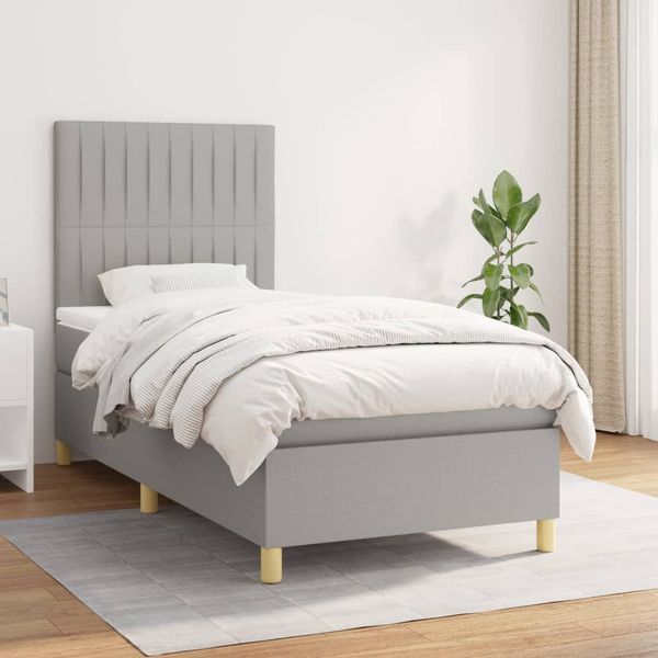 vidaXL Posteľný rám boxsping s matracom bledosivý 90x200 cm látka