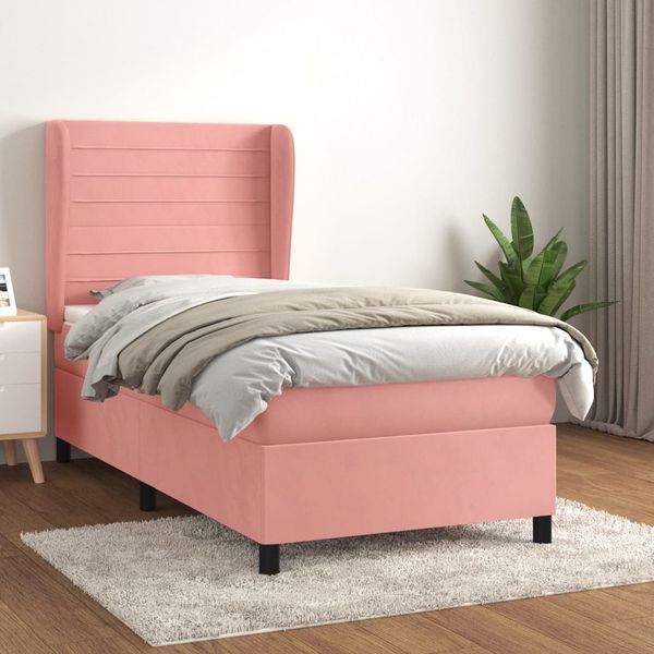 vidaXL Posteľný rám boxsping s matracom ružový 90x190 cm zamat