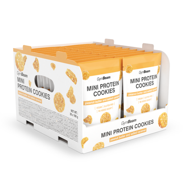 Mini Protein Cookies - GymBeam, arašidové maslo a slaný karamel, 20 x 100 g