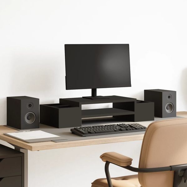 vidaXL Stojan na monitor s policou čierny 70x27x15 cm kompozitné drevo