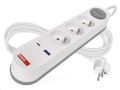 Prodlužovací kabel EMOS P1312FC / 2 m / 3 zásuvky / s vypínačem / biely / 1×USB-A + 1×USB-C / 1,5 mm2