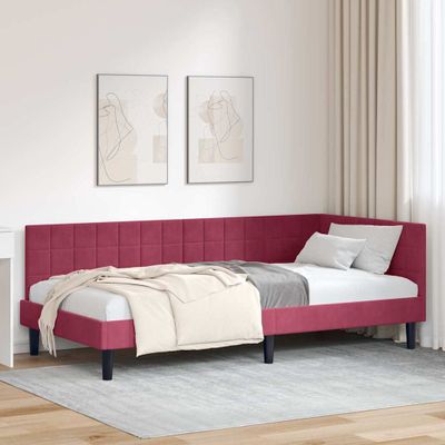vidaXL Rohový rám postele Víno červené 90 cm x 200 cm Zamat