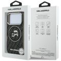 Puzdro Karl Lagerfeld Magsafe IML glitter case s kovovým rámom fotoaparátu a tlačidlami, hlavy Karla a Choupette na opakovanom logu KL pre iPhone 17 Pro čierne