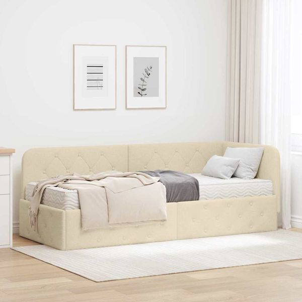 vidaXL Rohový rám postele Krémová 80 x 200 cm látka