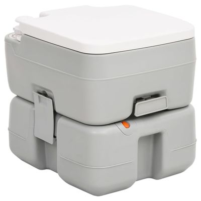 vidaXL Prenosné kempingové WC, sivo biele 15+10 l, HDPE