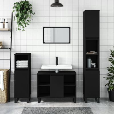 vidaXL 3-dielna sada kúpeľňového nábytku čierna kompozitné drevo