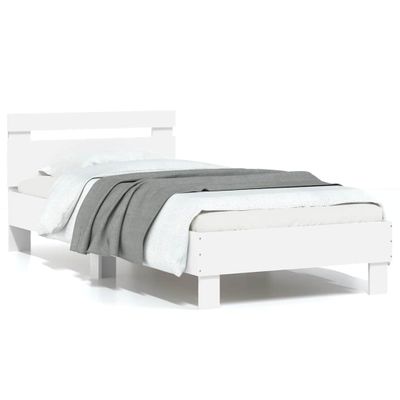 vidaXL Posteľný rám s čelom a LED svetlami biely 75x190 cm