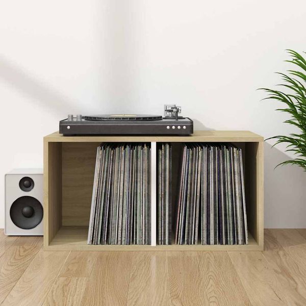 vidaXL Úložný box na vinyly, biela+sonoma 71x34x36cm, kompozitné drevo