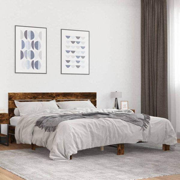vidaXL Posteľný rám dymový dub 180x200 cm kompozitné drevo a kov