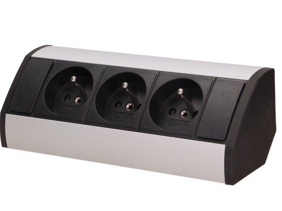 Povrchová zásuvka ORNO OR-GM-9001/BG, rohové puzdro, 3x zásuvka, farba čierno-strieborná