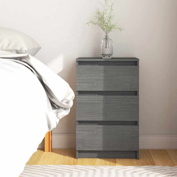 vidaXL Nočný stolík sivý 40x29,5x64 cm borovicový masív