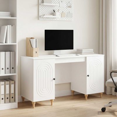 vidaXL Stôl s dverami Lesklá biela 142,5 x 50 x 75 cm Kompozitné drevo
