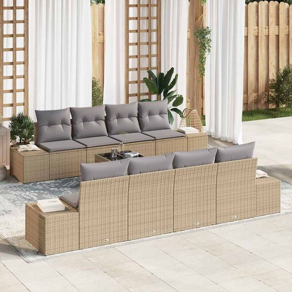 vidaXL Súprava záhradných pohoviek 8 pcs Béžová a šedá polyratan