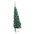 vidaXL Osvetlený umelý polovičný vianočný stromček+gule, zelený 150 cm