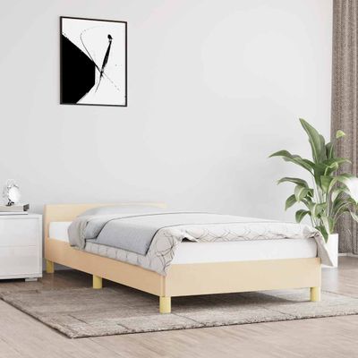vidaXL Posteľný rám s čelom bez matraca krémový 90x200 cm látka