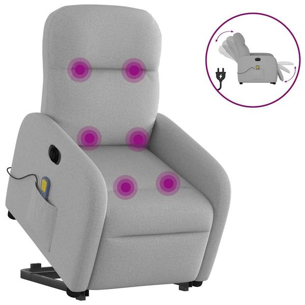 vidaXL Zdvíhacie sklápacie elektrické masážne kreslo oblakšedá látka