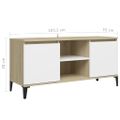 vidaXL TV stolík kovové nožičky biely a dub sonoma 103,5x35x50 cm