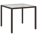 vidaXL Záhradný stôl 90x90x75 cm tvrdené sklo a polyratan hnedý