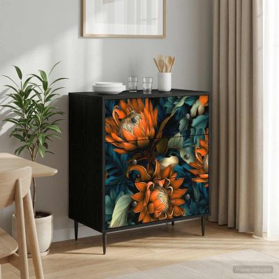 vidaXL Příborník LOCHEM Oranžový vzor 66 x 36,5 x 76 cm Čierny dub
