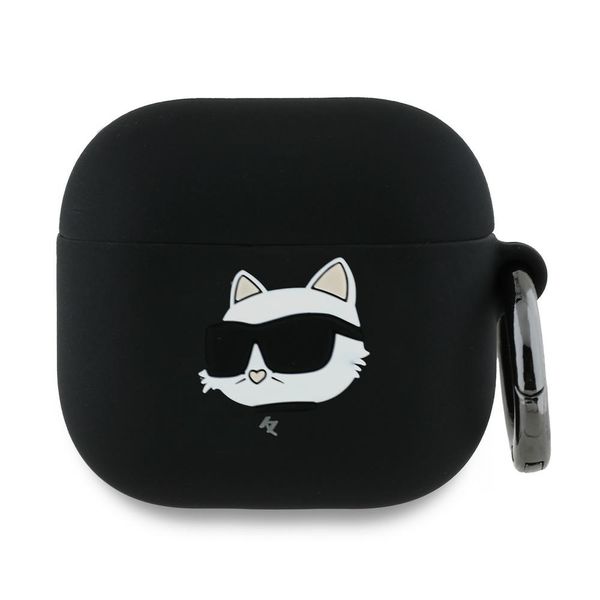 Obal Karl Lagerfeld pre AirPods 4 Silikónový Choupette Head 3D Čierny