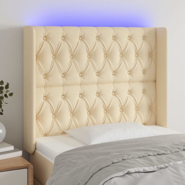 vidaXL Čelo postele s LED krémové 103x16x118/128 cm látka