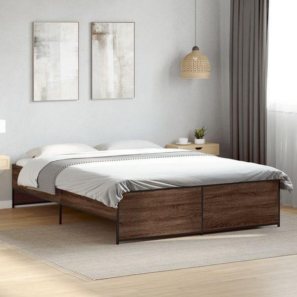 vidaXL Posteľný rám hnedý dub 160x200 cm kompozitné masív a kov
