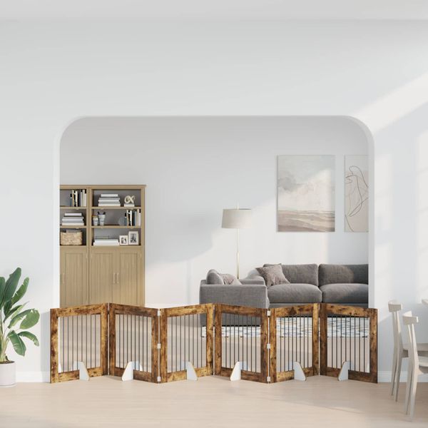vidaXL Skladacia psia brána so stojanmi 6 ks Dymový dub 482 cm