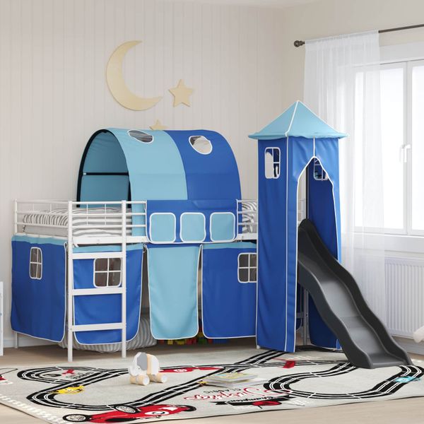 vidaXL Rám poschodovej postele pre deti Biela a modrá 90 x 200 cm Kov