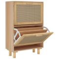 vidaXL Botník hnedý 52x25x80 cm spracované drevo a prírodný ratan