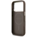 Puzdro Guess Case Magsafe 4G PU Leather s trojuholníkovým logom a strieborným kovovým rámom fotoaparátu pre iPhone 17 Pro Hnedá