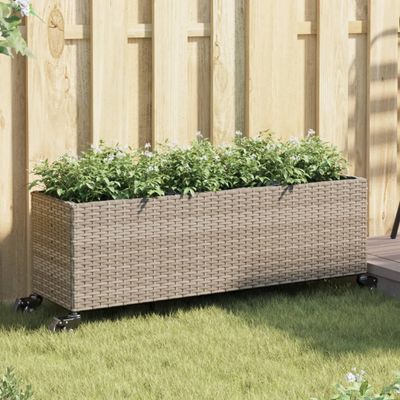 vidaXL Záhradné kvetináče kolieska 2 ks sivé 107x32x38 cm polyratan