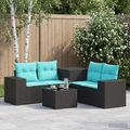 vidaXL Sada pohoviek 6 ks Čierna a modrá Poly ratan a oceľ