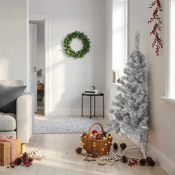 vidaXL Umelý polovičný vianočný stromček+stojan, strieborný 120 cm
