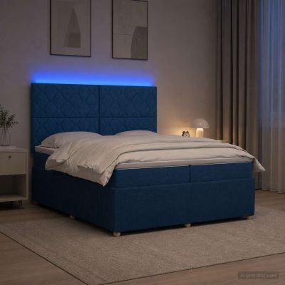 vidaXL LED boxspring posteľ s matracom Modrá 200 x 200 cm Látka