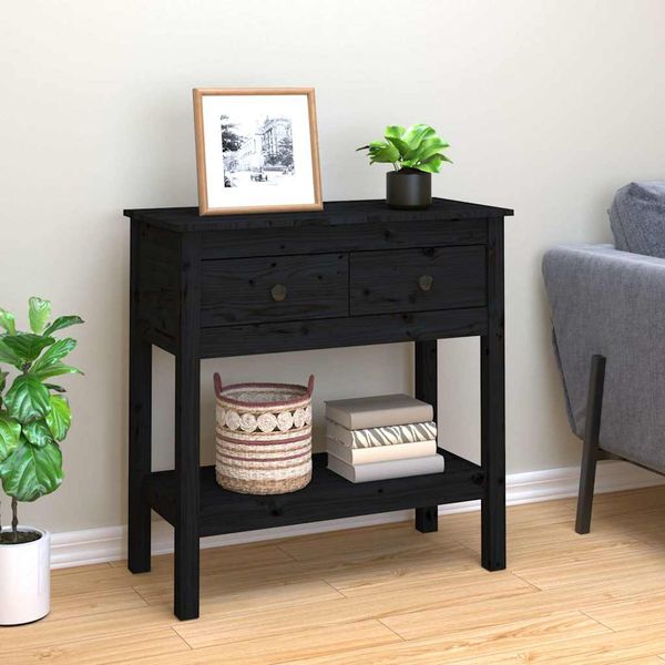 vidaXL Konzolový stolík čierny 75x35x75 cm masívne borovicové drevo