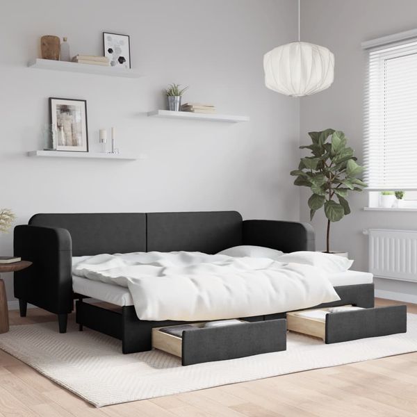 vidaXL Rozkladacia denná posteľ so zásuvkami čierna 80x200 cm látka