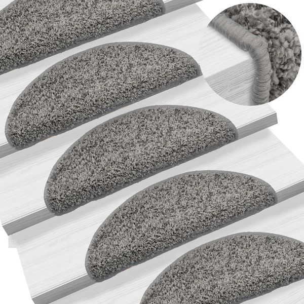 vidaXL Schodové rohože 5 ks 56x17x3 cm sivé, polkruhové