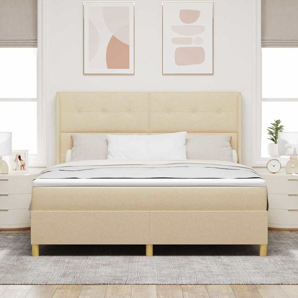 vidaXL Posteľ s pružinovým rámom Krémová 180 x 200 cm látka